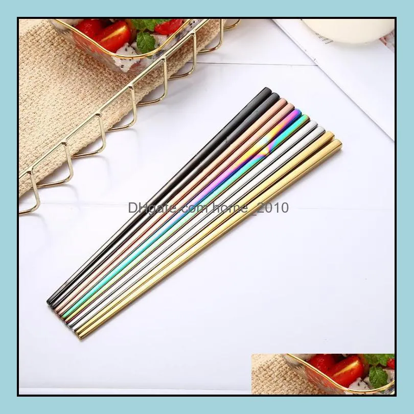 chopstick 304 stainless steel chopstick wed chopstick square glossy silver gold rose gold black rainbow wholesale sn3764