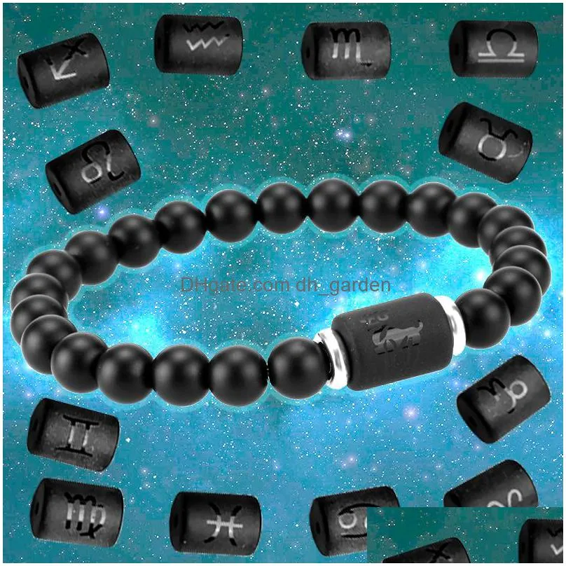 mens 12 constellation black beads strand zodiac charm couple bracelet cancer leo virgo libra woven lover friendship bracelets men