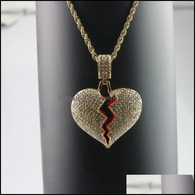 pretty hip hop jewelry pendentif copper zicron bijoux design luxury beautiful jewelry mens necklces collier big bell broken heart