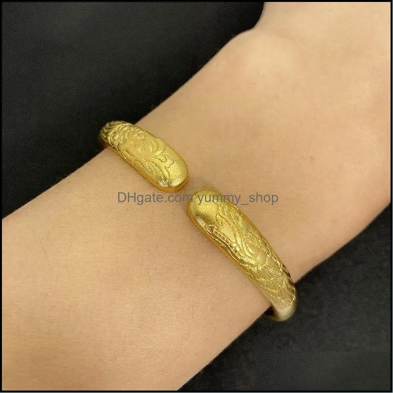 dragon and phoenix cuff bangle bracelet yellow sand gold gold bangles bracelets for women men boho punk jewelry