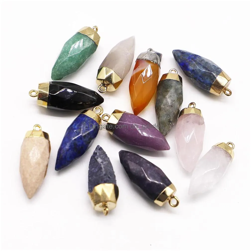 natural stone pendants silver gold cone healing pendulum charms faceted grey agate onyx reiki crystal diy jewelry making