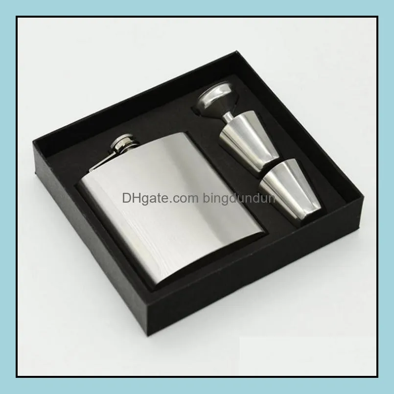 7oz pocket flagon stainless steel hip flask set with two cups portable outdoor wine pot water bottles with box 60set sn1141