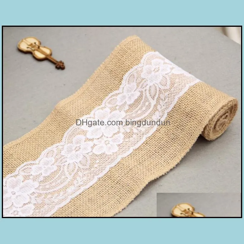  15x240cm naturally elegant burlap lace chair sashes jute chair tie bow for rustic wedding party event decoration sn586