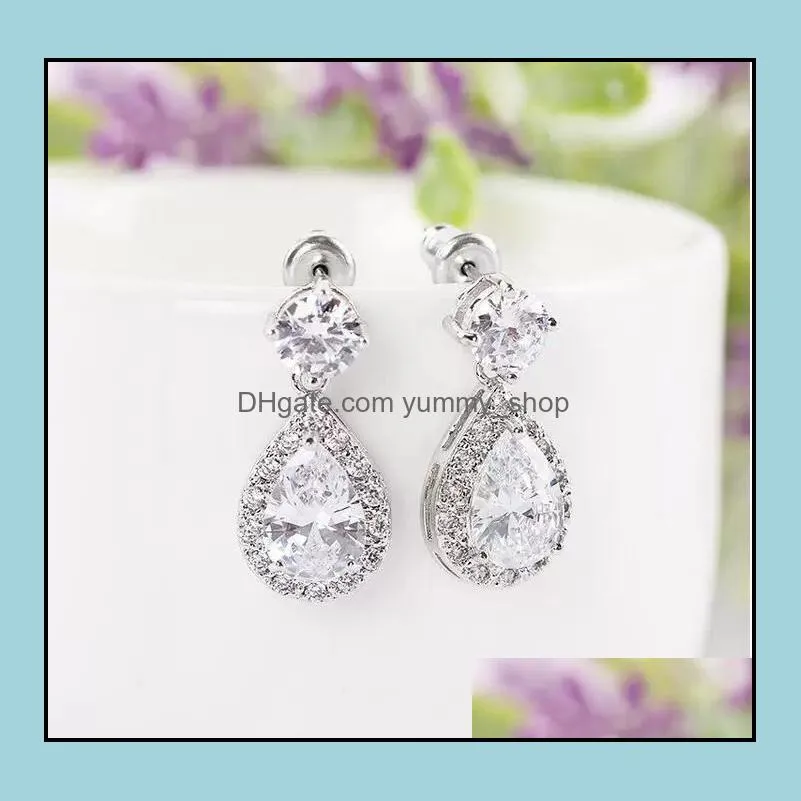 iced out studs drop earrings cubic zirconia women dangles fashion bling rhinestone waterdrop wedding statement earring gifts 6 colors