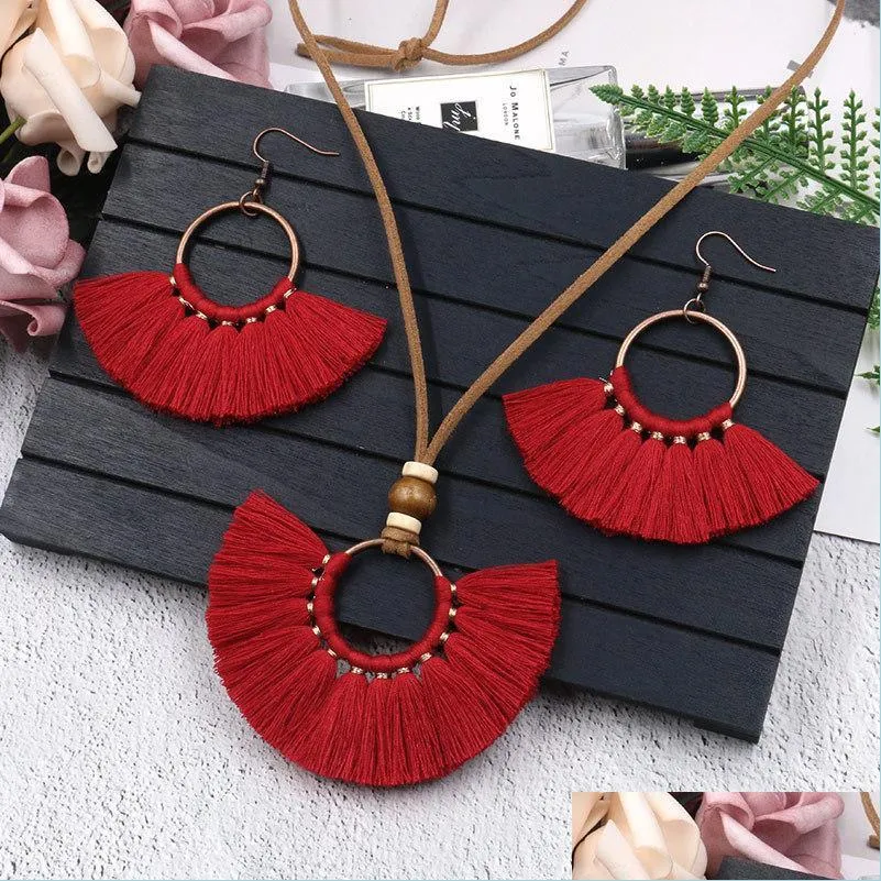 tassel earrings necklace set handmade multicolor bohemian women ethnic circle jewelry set gd503 883 r2