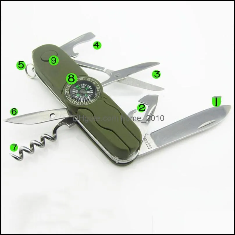 multifunctional folding knife with light party favor portable bottle opener keychain compass scissors outdoor survival tool