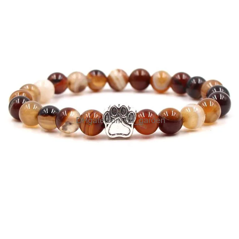 chakras stripe agate stone beaded strands bracelet dog paw claw bracelets healing energy yoga bracelet for men women jewelry gifts