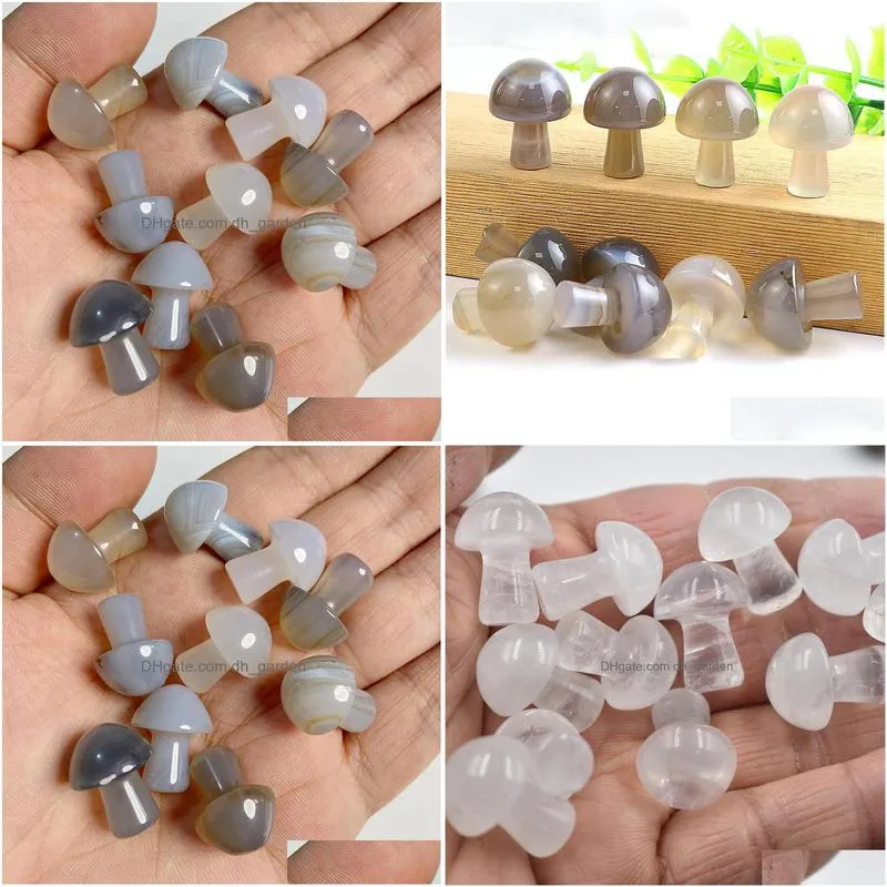 20mm mini mushroom plant statue ornament gray agate stone carving home decoration crystal polishing gem