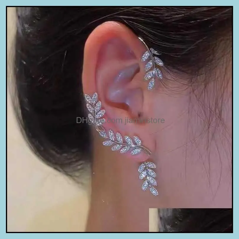 fashion street sparkling crystal leaf ear clip nonpiercing earring for women fashion leaves butterfly cuff jewelry gift