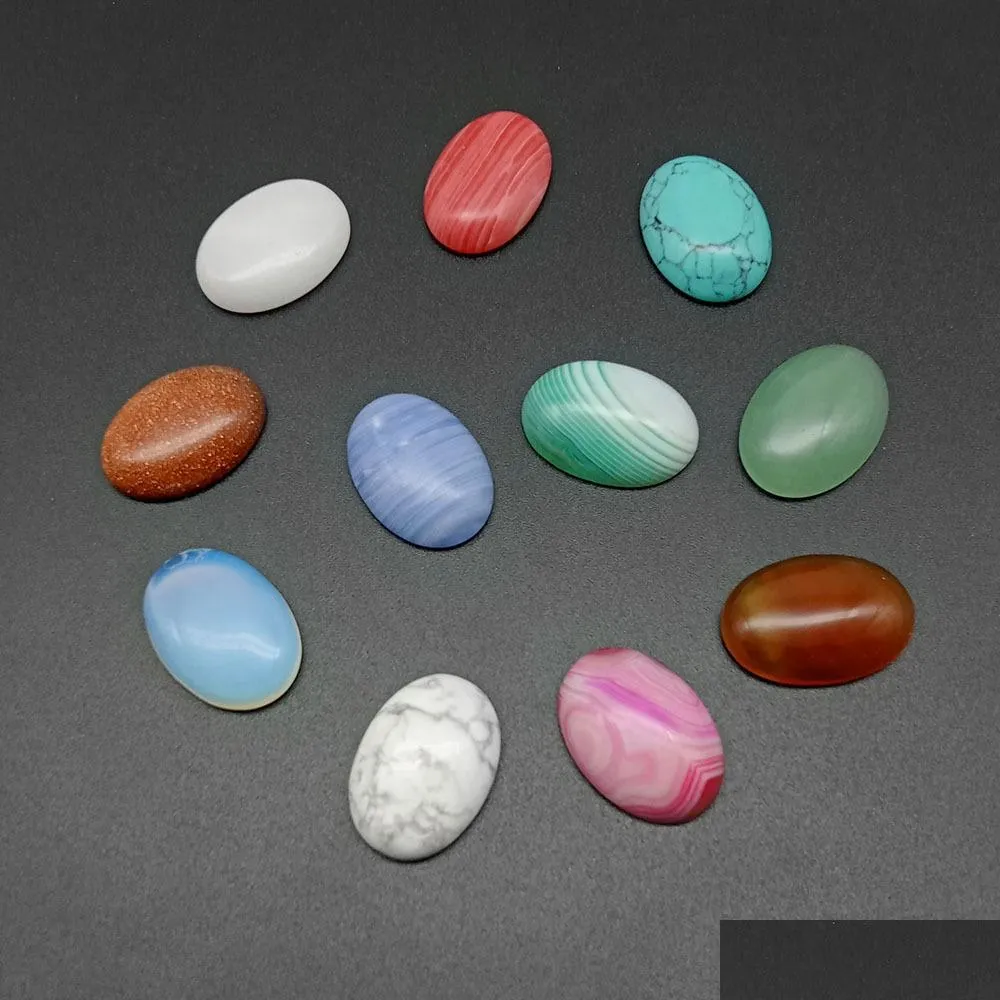 oval 25x18mm natural crystal stone cabochon loose beads opal rose quartz turquoise stones face healing crystal necklace ring earrrings jewelry