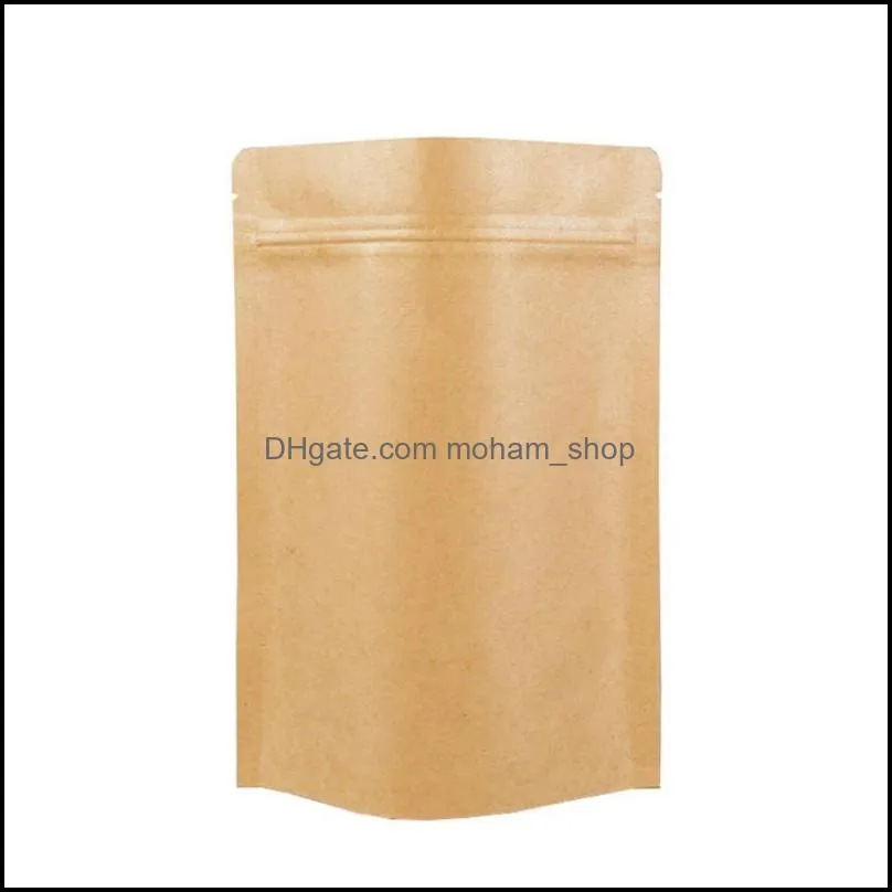 11 sizes brown kraft paper standup bags heat sealable resealable zip pouch inner foil food storage packaging bag with tear notc 4 l2