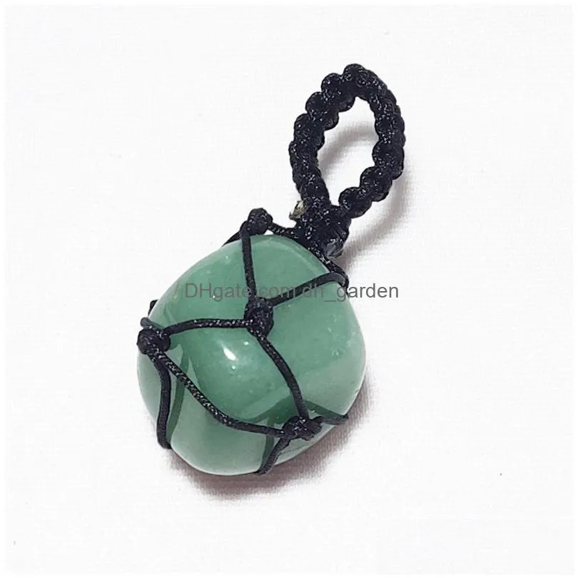 natural crystal stone charms black rope net wrap pendant irregular amethyst quartz agates diy necklaces meditation energy jewelry acc