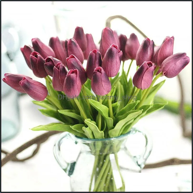 34cm pu mini tulip flower real touch wedding flower artificial pu home wedding decoration 653 r2