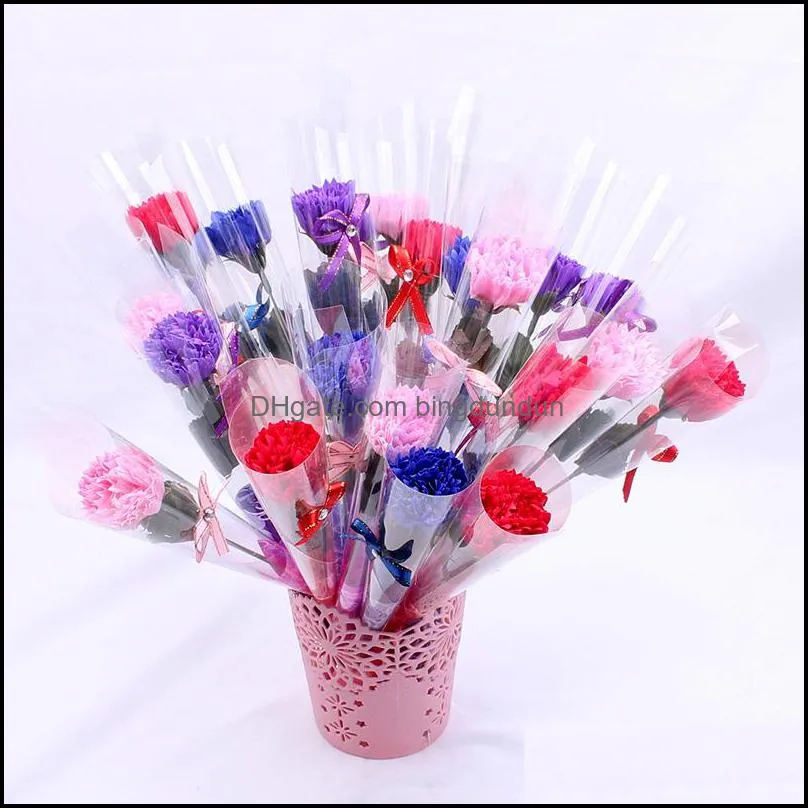 soap carnation rose single flower mothers day gift for party bouquet home decorations holding artificial flowers 38pcs/box