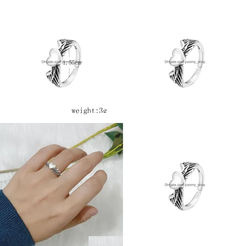 europe fashion retro love angel wings rings openable lady ring