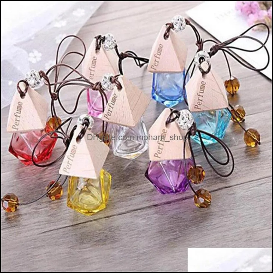 other home decor glass car perfume bottle with wooden beautiful cap empty refillable bottle hanging cute air freshener vector