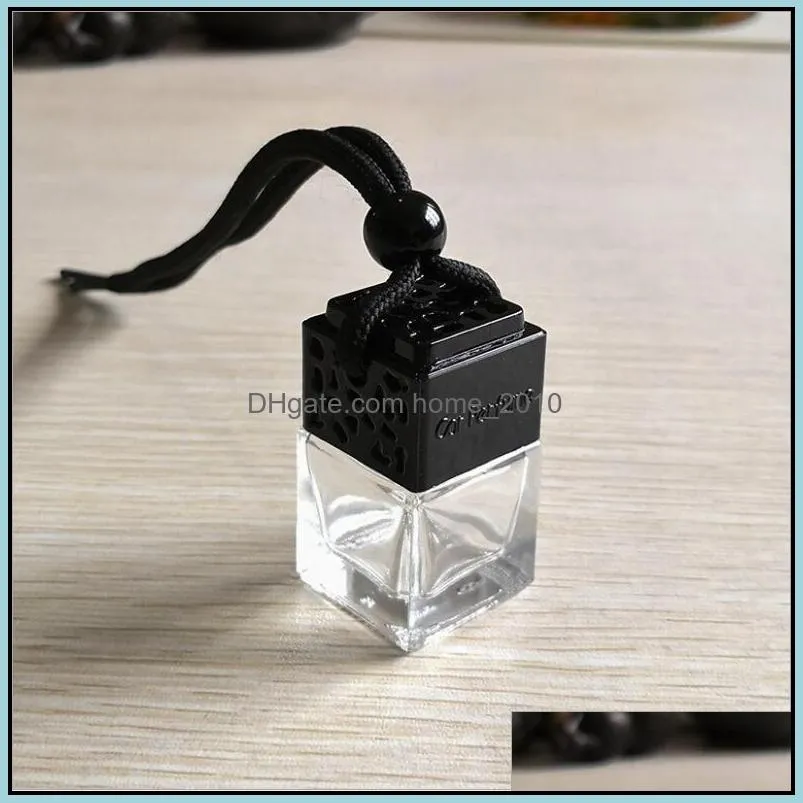 cube hollow car perfume bottle rearview ornament hanging air freshener for essential oils diffuser fragrance empty glass bottle