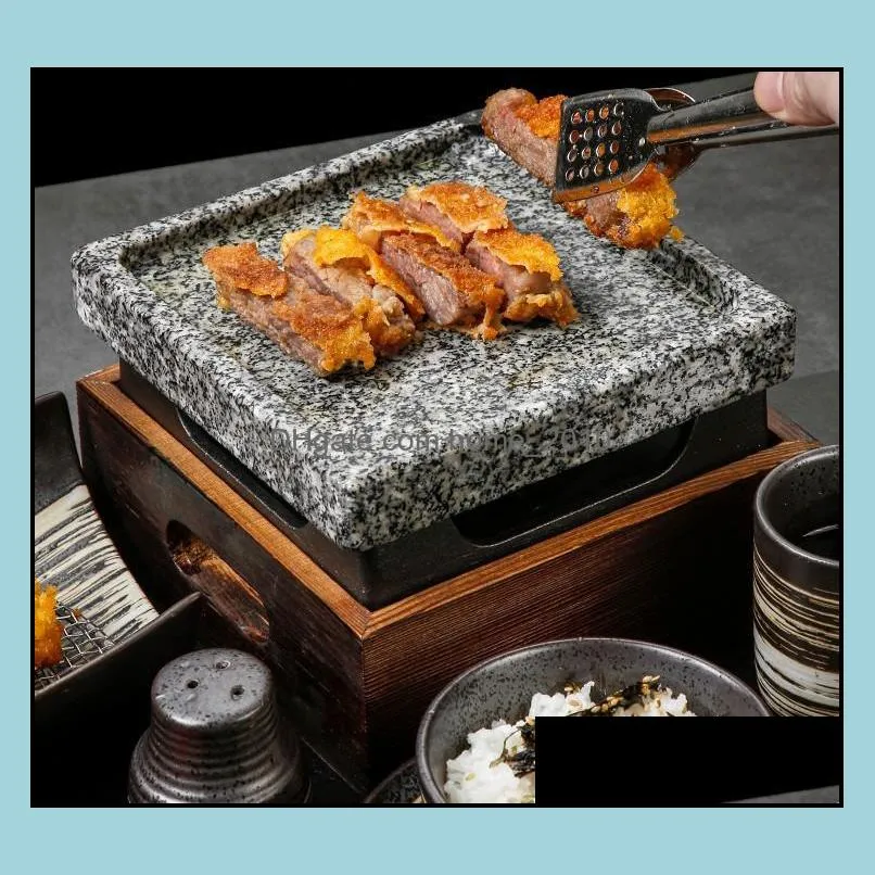 mini barbecue grill table bbq groove rock baking pan teppanyaki steak plate high temperature slate bbq plate rrf12835