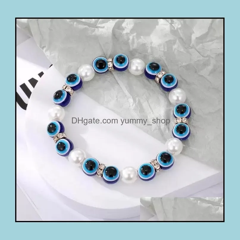 lucky evil eye bracelets strands bangle pearls blue eyes beaded charm bracelet for women men couple fashion handmade gothic jewelry