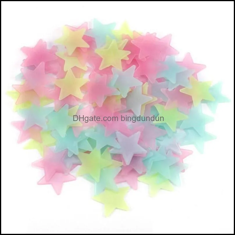 kids bedroom fluorescent glow in the dark stars wall stickers luminous sticker color 100pcs/pack wholesale price