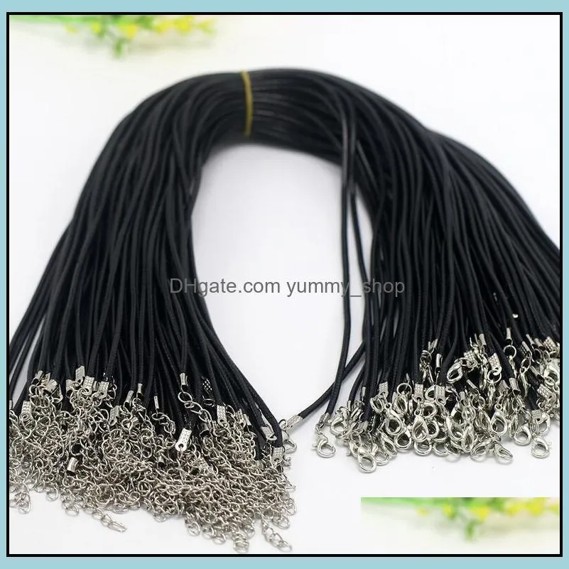 100pcs/lot 1.5mm black wax leather snake chains necklace for women 1824 inch cord string rope wire chain diy fashion jewelry