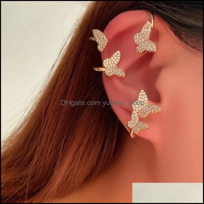 pretty diamond 3d butterfly ear cuff fashion luxury designer cuff earrings for woman girls gold gift box 1236 b3