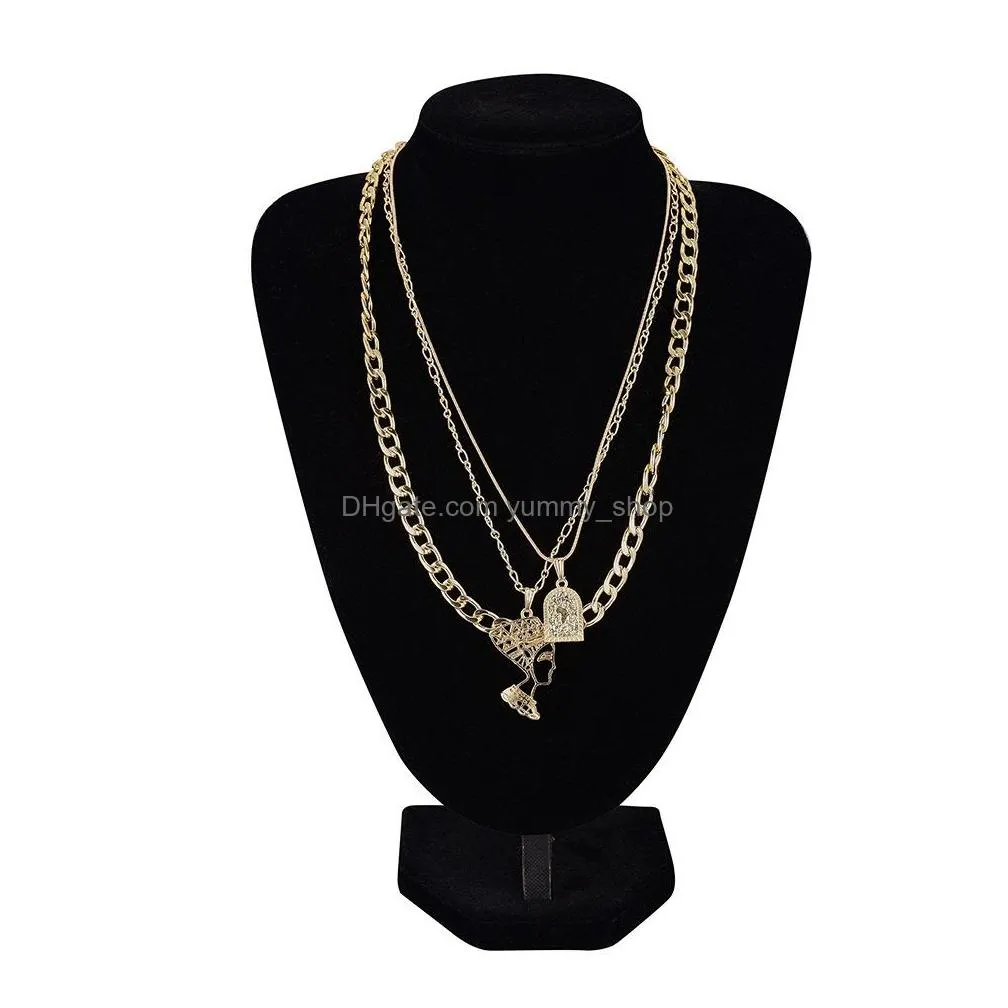 fashion jewelry multilayer necklace metallic egyptian pharaoh yan pendant chain necklace