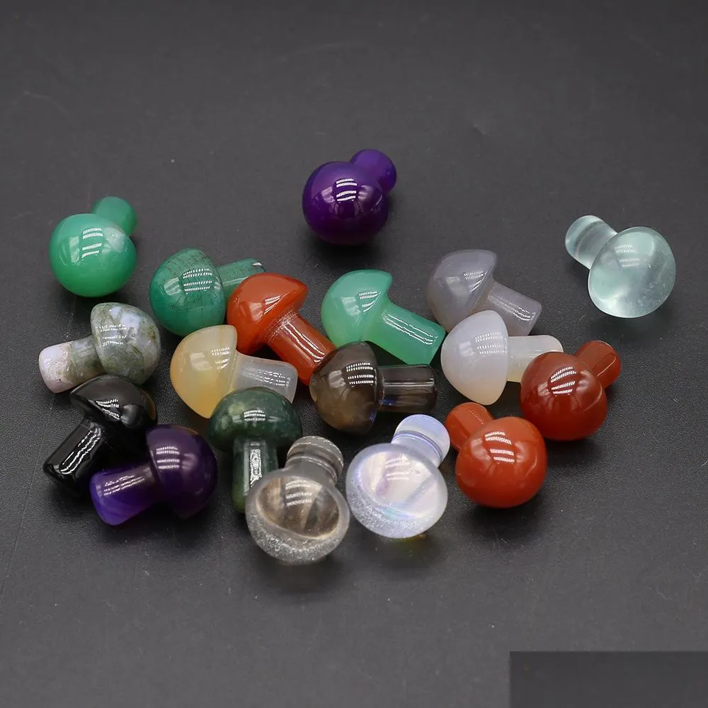 fashion semiprecious stone glass crystal ornament mushroom charm loose beads for plant decoration