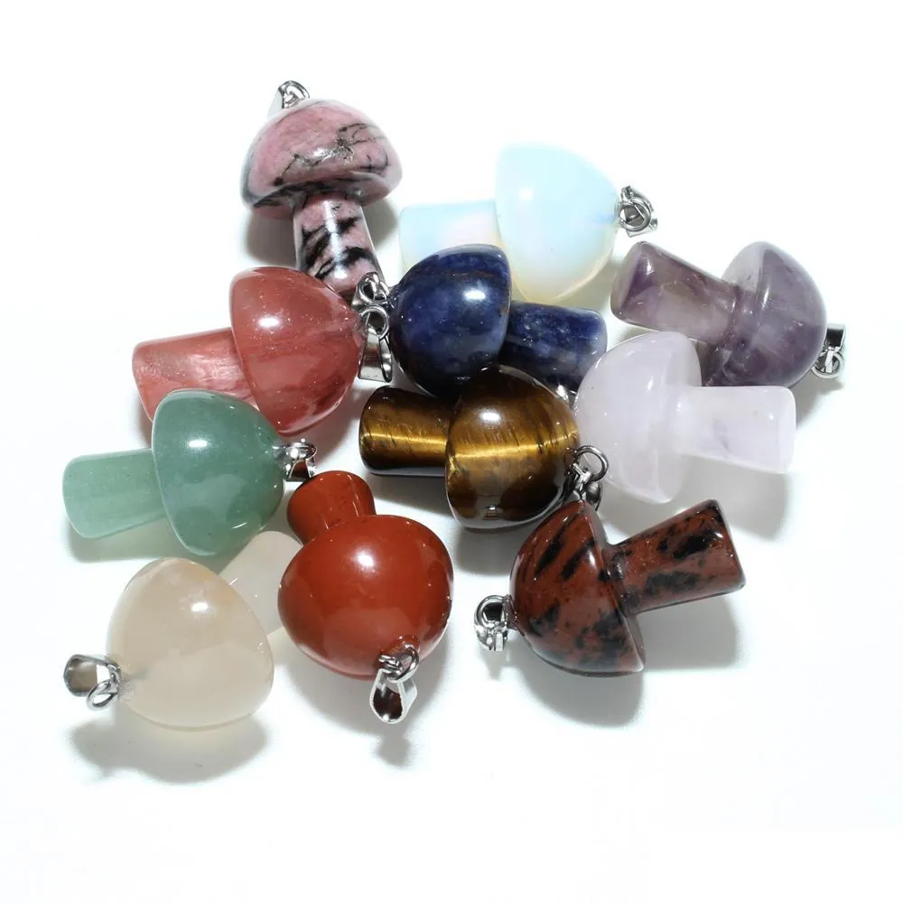 2cm mushroom statue natural crystal stone carving charms reiki healing gem pendant for women jewelry making wholesale