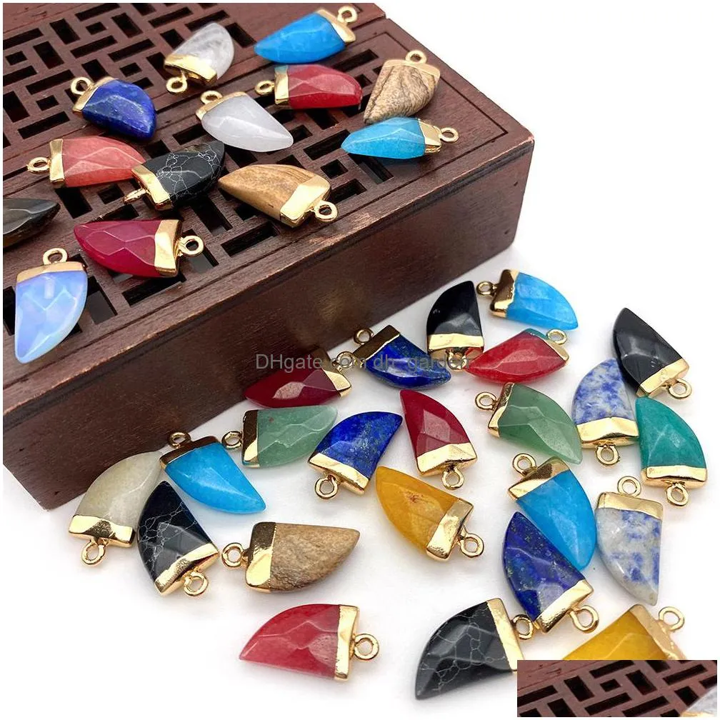 10x20mm gold edge natural crystal faceted stone pepper shape charms rose quartz turquoise pendants trendy for jewelry making wholesale