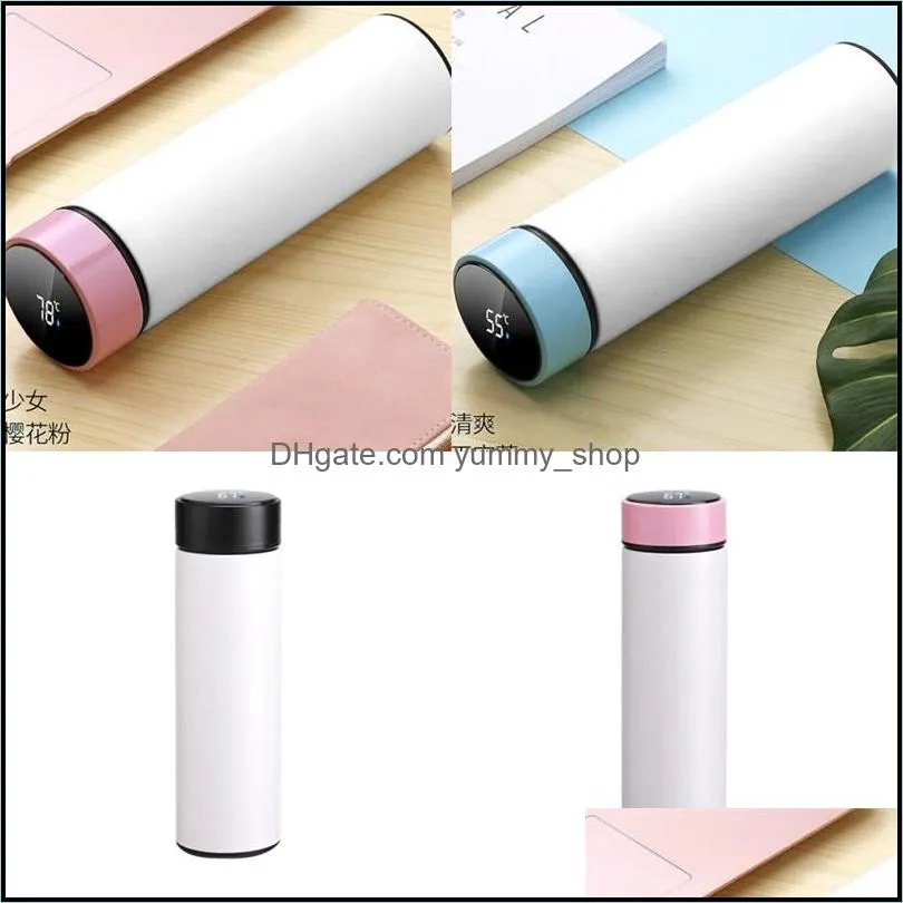 304 stainless steel lovers cups sublimation blank flat mouth fashion water bottles intelligence show temperature vacuum flask 19 8xm