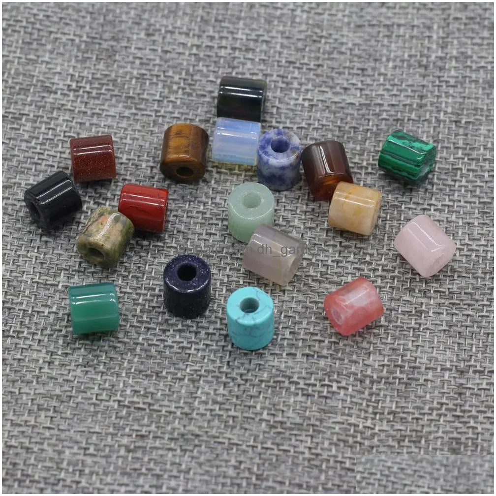 4mm big hole cylinder column stone chakra healing reiki charms pendant turquoise rose quartz crystal finding diy necklaces women jewelry