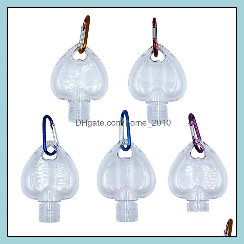 50ml heart shape hand sanitizer bottle with keyring hook clear transparent plastic refillable containers schoolbag pendant christmas