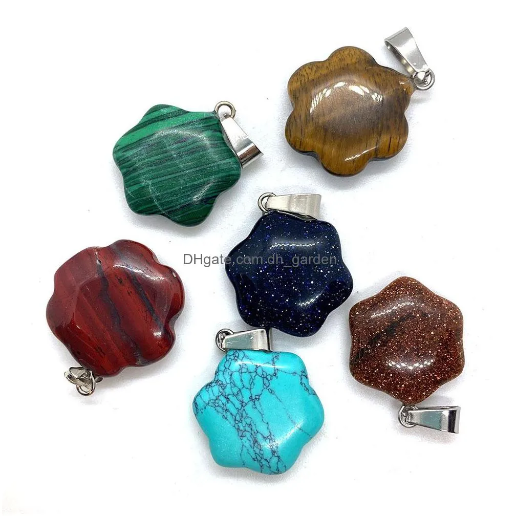 natural crystal stones charms flower shape tiger eye black onyx rose quartz stone charm beads pendants for jewelry making