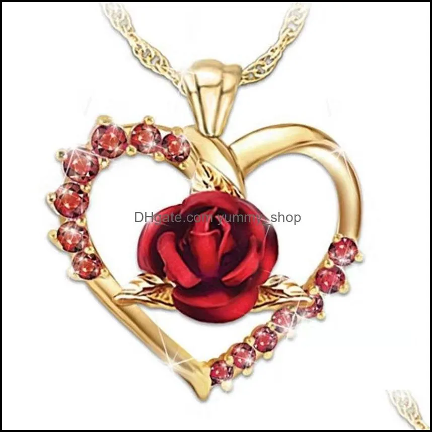 fashion exquisite gold love rose necklace wedding jewelry pendant necklace ladies bride engagement birthday gift necklace women womens