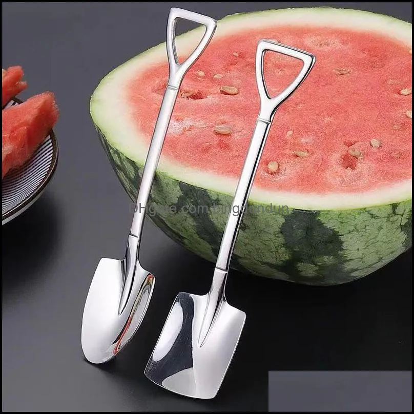 creative personality stainless steel spade spoon retro kitchen tableware watermelon ice cream honey spoons