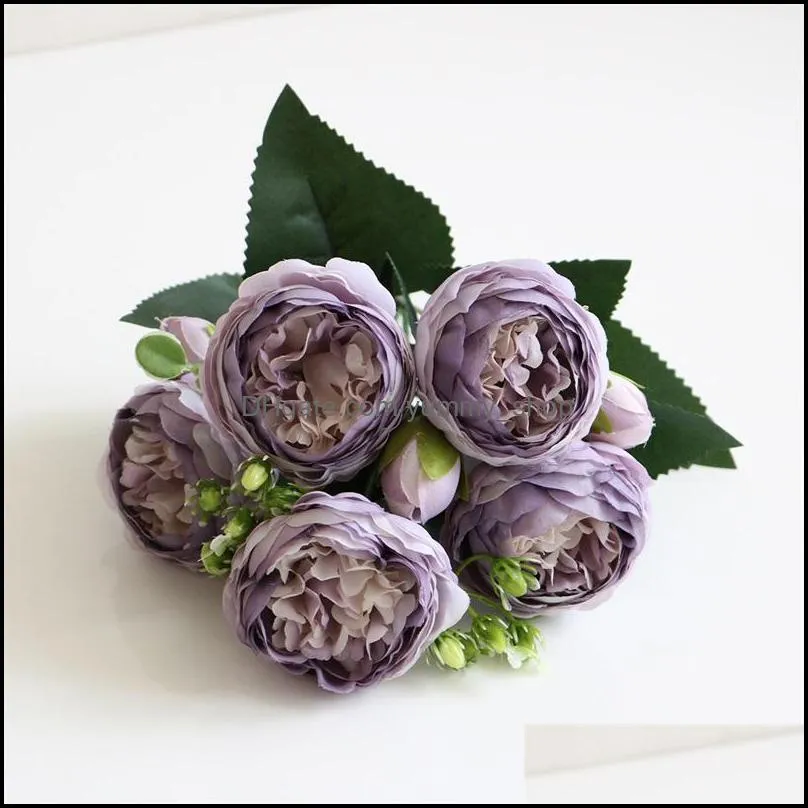 5 heads artificial silk rose flower bunch plants bouquet fake home wedding decoration garden floral office bedroom party 610 s2
