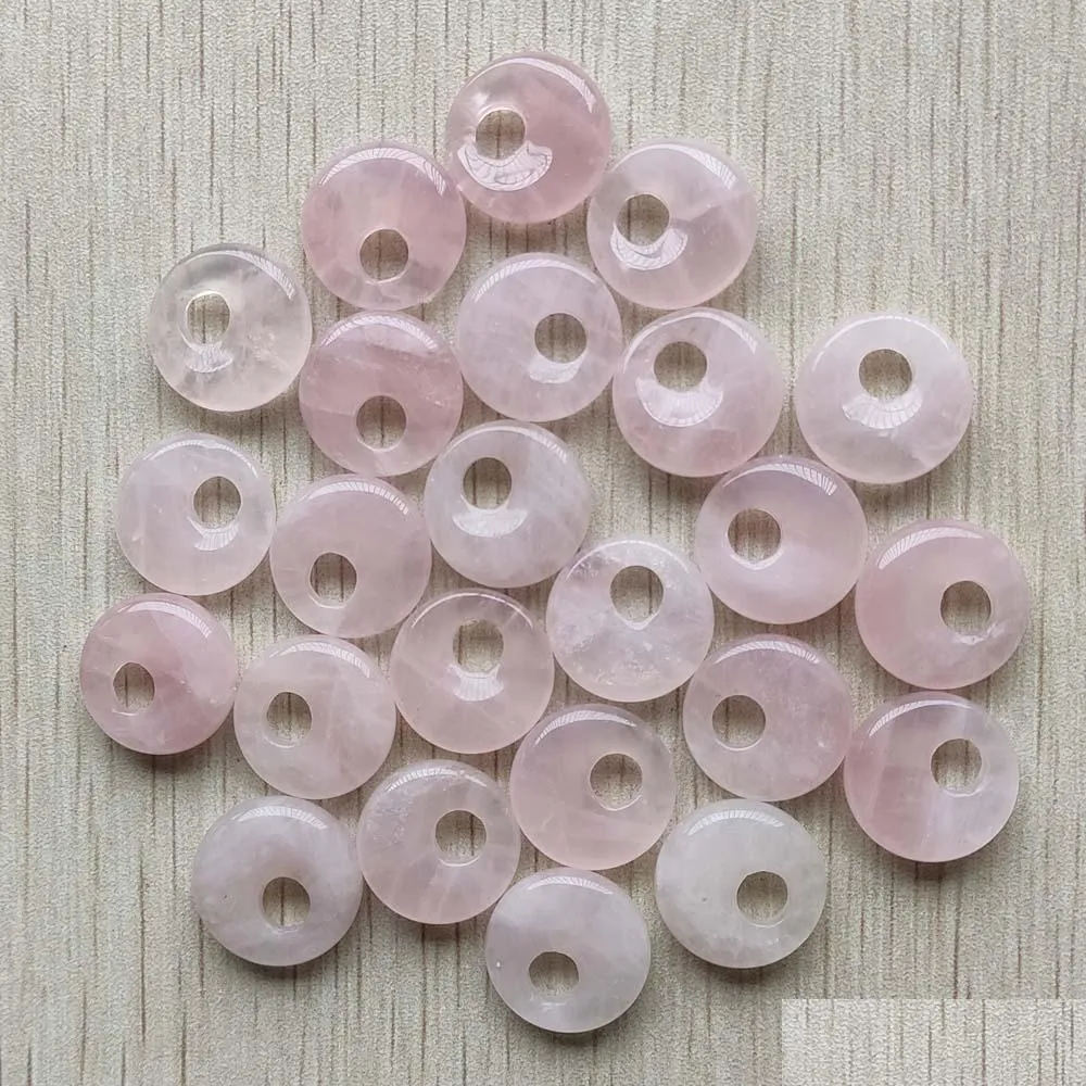 natural rose quartz stone charms pink gogo donut pendant beads 18mm for jewelry making wholesale