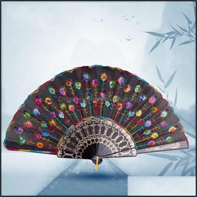 sequins dancing fan creative design peacock folding hand fans women stage performance prop multi color 1 8zq c rc