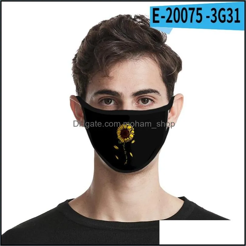 sunflower 3d digital printing facemask high elastic fabric cloth face mask reusable anti haze dustproof mascarilla with shield 2 2mlg