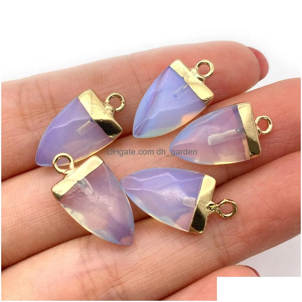 10x19mm gold edge natural crystal cone arrowhead stone charms rose quartz turquoise pendants trendy for jewelry making wholesale
