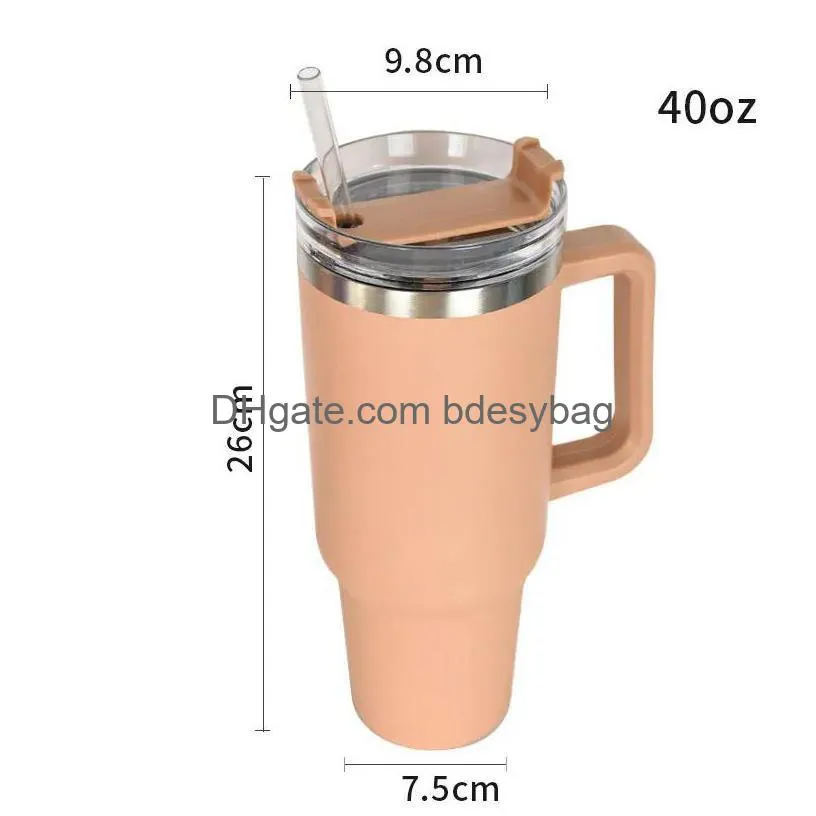 40oz stainless steel tumbler with handle lid straw big capacity beer mug water bottle powder coating outdoor camping cup vacuum insulated