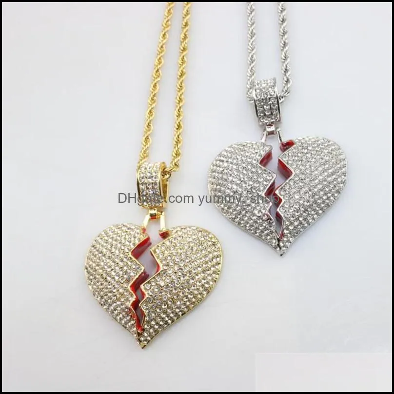 pretty hip hop jewelry pendentif copper zicron bijoux design luxury beautiful jewelry mens necklces collier big bell broken heart