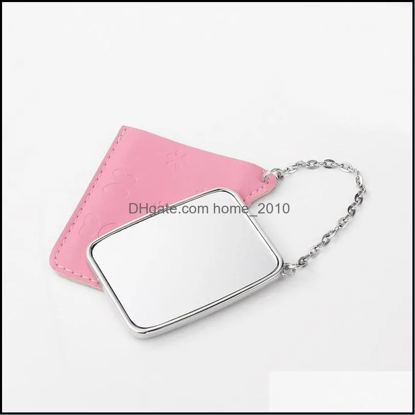sublimation mirrors with leather bag portable round cosmetic mirror blank aluminum sheet girl small gift wedding business supply