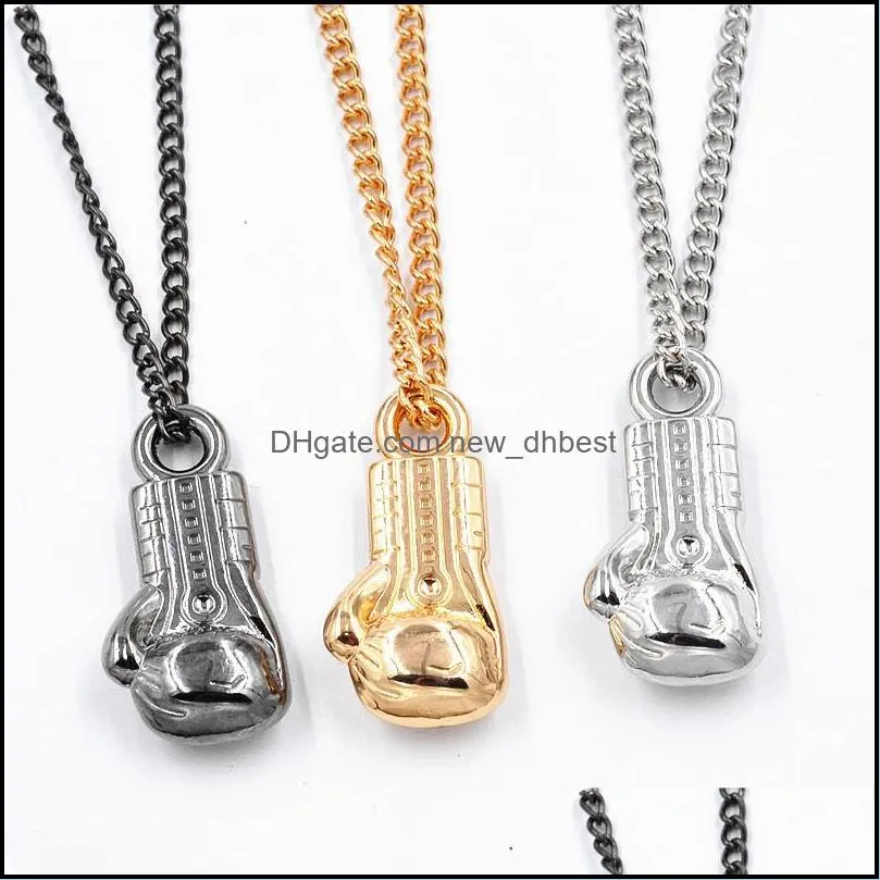 fashion men boxing glove pendant stainless steel chains necklaces black silver gold 316l stainless steel link chain necklace male