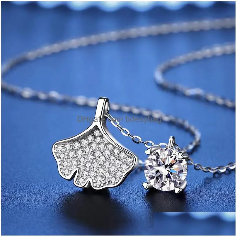 chains trendy s925 sterling silver 1ct d color vvs1 moissanite leaf necklace for women jewelry plated white gold anniversary giftchains