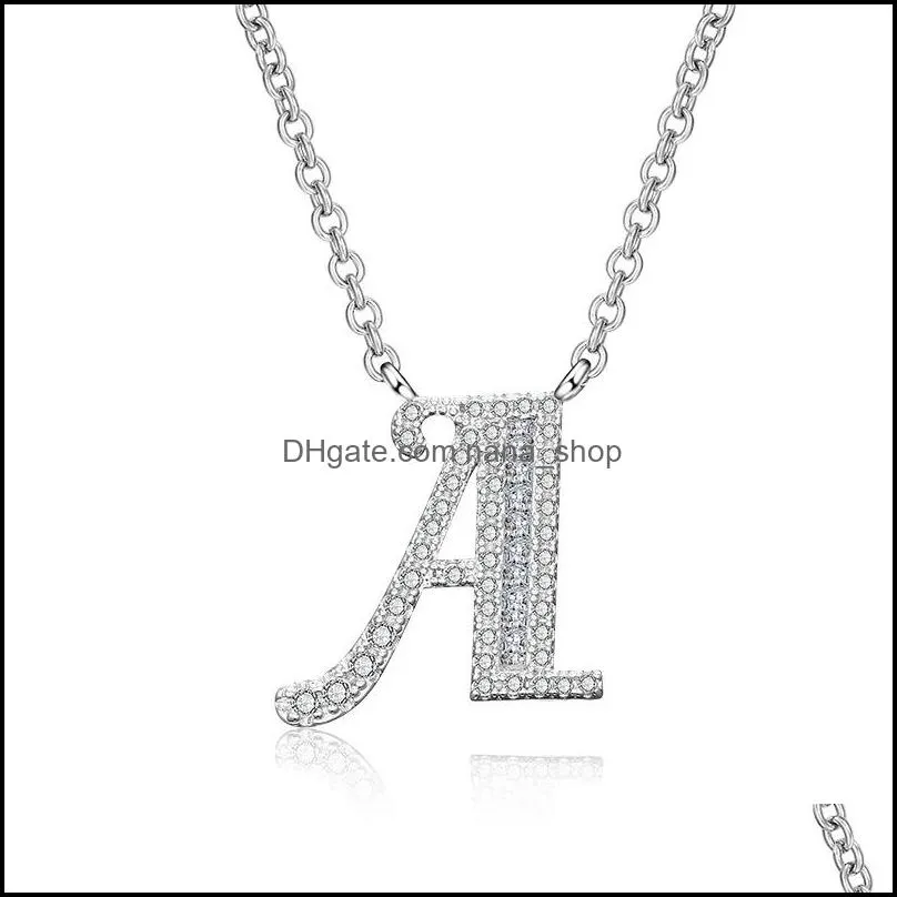 26 intial letter alphabet pendant necklace for women crystal cz zircon necklace silver color az alphabet name necklace party jewelry