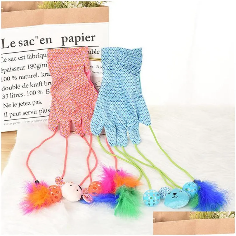 cat gloves feather pet funny toy pet cat toy interactive teaser funny cute cat toy kitten scratcher glove