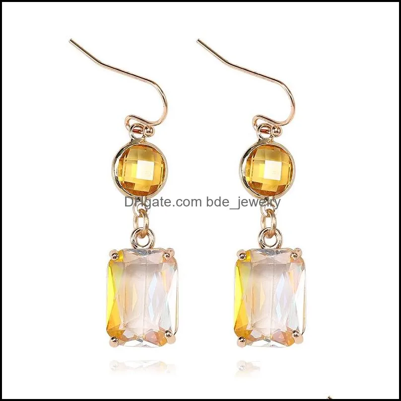 high quality square k9 crystal dangle earrings for women colorful rhinestone gold copper metal hook earring 2019 fashion jewelry 