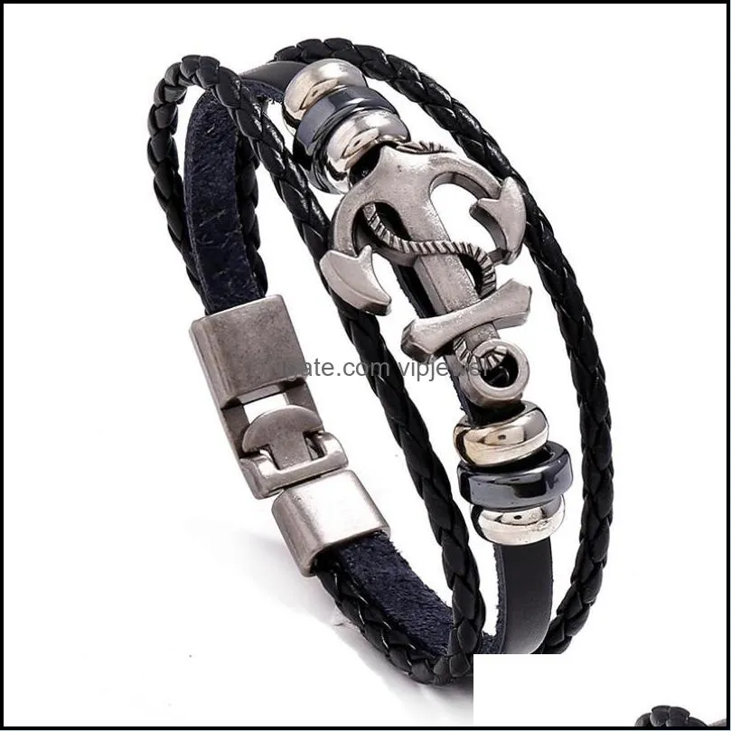 multilayer men casual fashion braided leather bracelets for women wood bead bracelet punk rock jewelry
